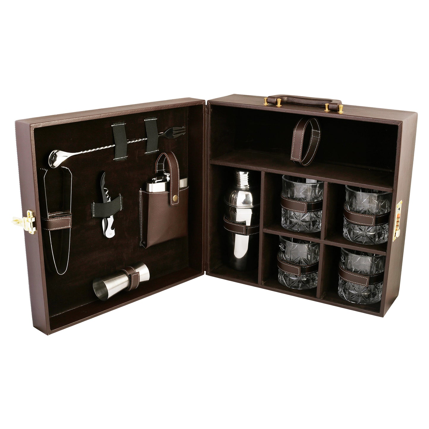 Anything & Everything Bar Set | Wine Case (Holds 01 Bottle & 04 Whisky Glasses) (Brown & Brown)